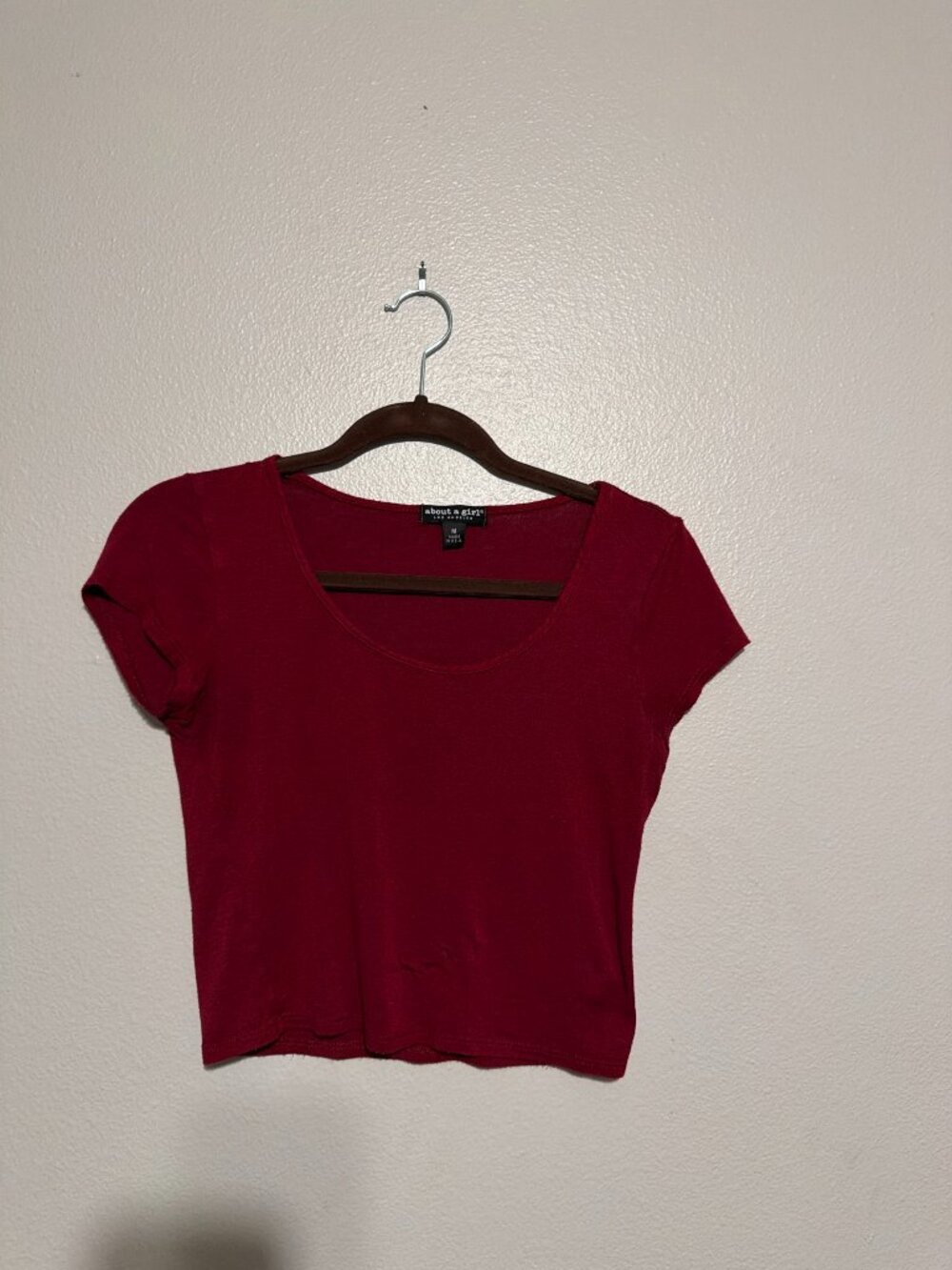 About a Girl Burgundy Scoop Neck Cropped Baby Tee